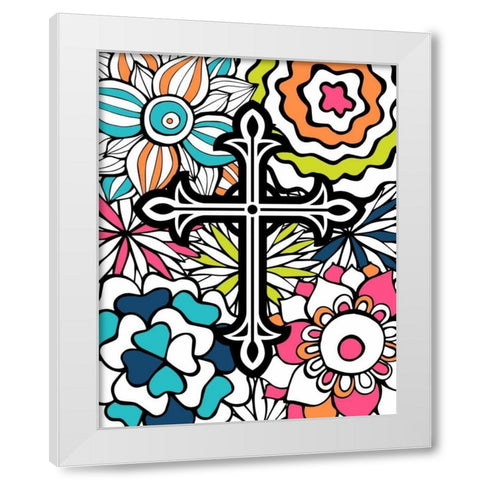 Cross Flowers Colors White Modern Wood Framed Art Print by Robinson, Tamara
