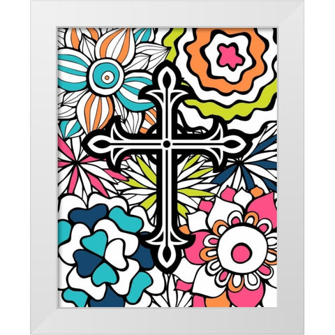 Cross Flowers Colors White Modern Wood Framed Art Print by Robinson, Tamara