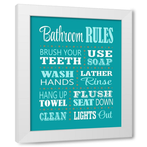 Bathroom Rules White Modern Wood Framed Art Print by Robinson, Tamara