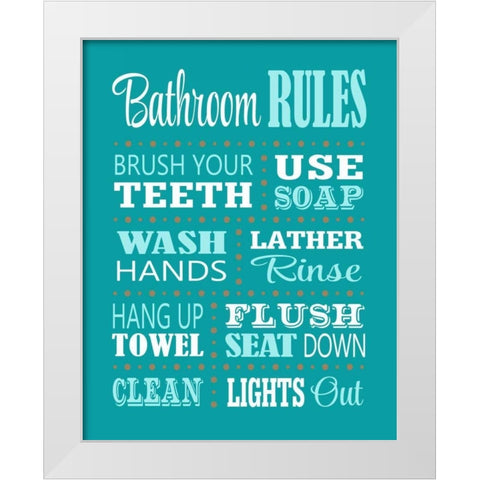 Bathroom Rules White Modern Wood Framed Art Print by Robinson, Tamara