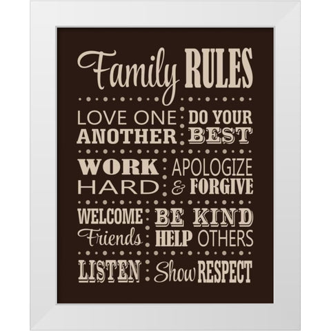 Family Rules White Modern Wood Framed Art Print by Robinson, Tamara