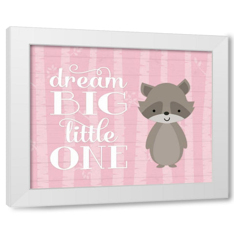 Dream Big Raccoon - Pink White Modern Wood Framed Art Print by Robinson, Tamara