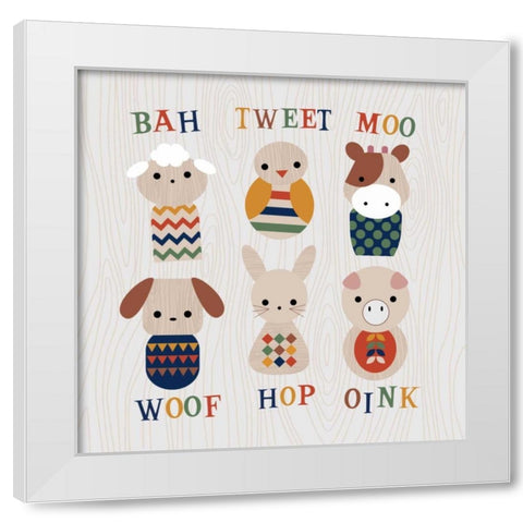 Wooden Animals with Words White Modern Wood Framed Art Print by Robinson, Tamara