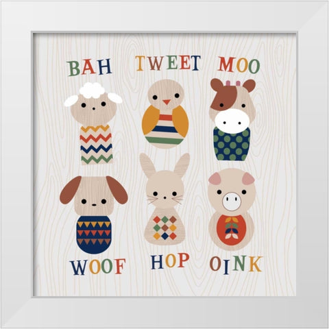 Wooden Animals with Words White Modern Wood Framed Art Print by Robinson, Tamara