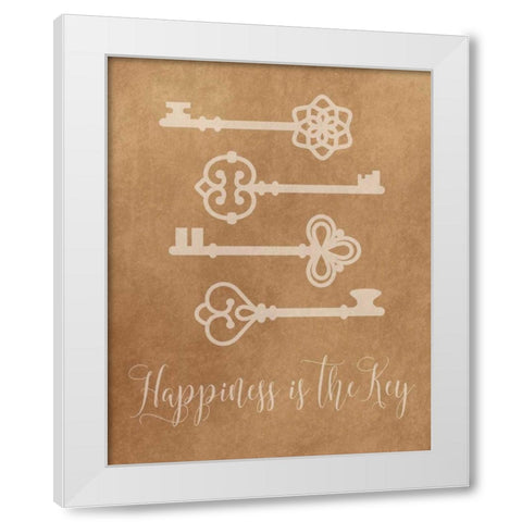 Happiness is the Key White Modern Wood Framed Art Print by Robinson, Tamara
