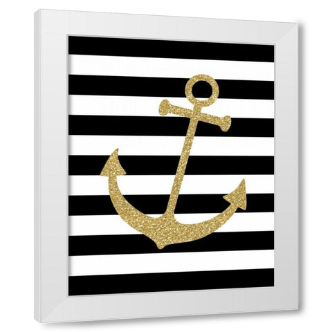 Glitter Anchor Stripe White Modern Wood Framed Art Print by Robinson, Tamara
