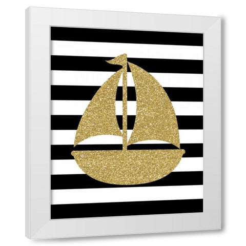 Glitter Sailboat Stripe White Modern Wood Framed Art Print by Robinson, Tamara