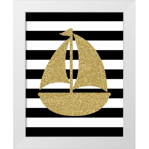 Glitter Sailboat Stripe White Modern Wood Framed Art Print by Robinson, Tamara