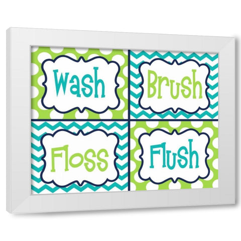 Wash, Brush, Floss, Flush  Green White Modern Wood Framed Art Print by Robinson, Tamara