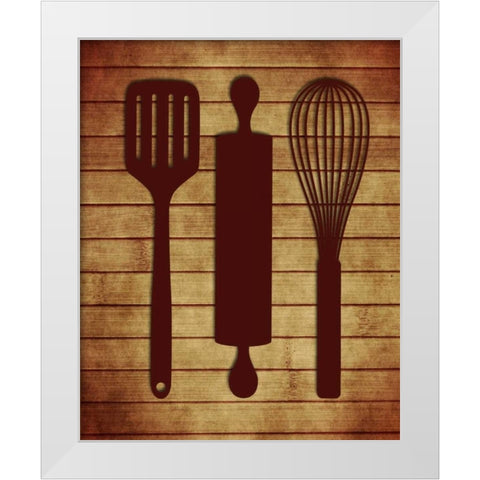 Kitchen Utensils White Modern Wood Framed Art Print by Robinson, Tamara