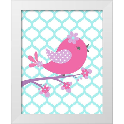 Bird Floral Branch I White Modern Wood Framed Art Print by Robinson, Tamara