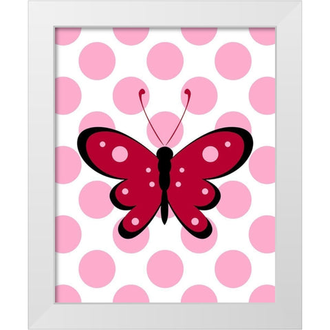 Butterfly Polka Dots White Modern Wood Framed Art Print by Robinson, Tamara