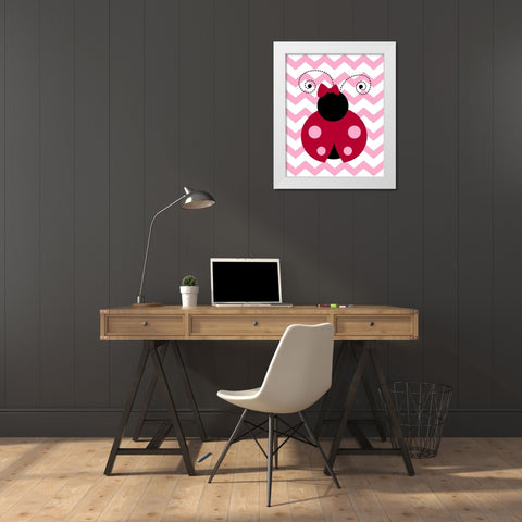 Ladybug Chevron White Modern Wood Framed Art Print by Robinson, Tamara