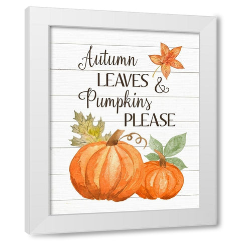 Autumn Leave and Pumpkins Please White Modern Wood Framed Art Print by Robinson, Tamara