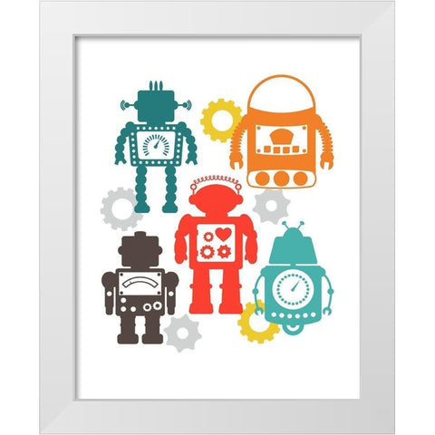 Robot Combo White Modern Wood Framed Art Print by Robinson, Tamara