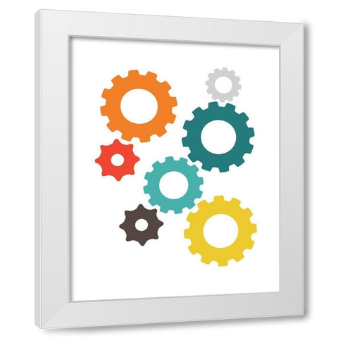 Gears White Modern Wood Framed Art Print by Robinson, Tamara