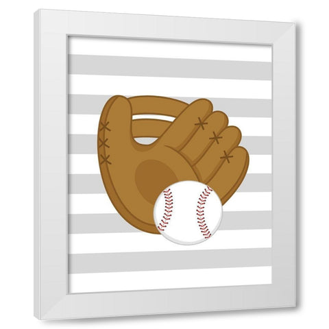 Baseball Glove Stripes White Modern Wood Framed Art Print by Robinson, Tamara
