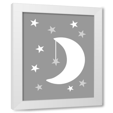 Moon Stars White Modern Wood Framed Art Print by Robinson, Tamara