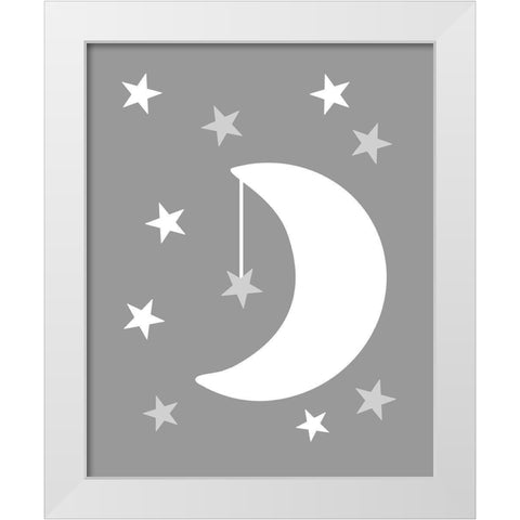 Moon Stars White Modern Wood Framed Art Print by Robinson, Tamara