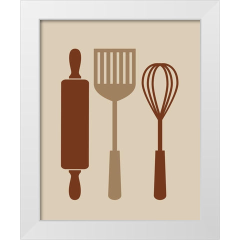 Kitchen Utensils White Modern Wood Framed Art Print by Robinson, Tamara