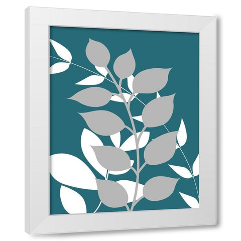 Teal Foliage III White Modern Wood Framed Art Print by Robinson, Tamara
