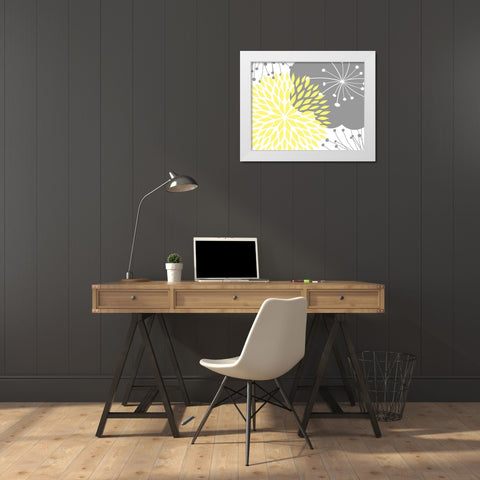 Yellow Foliage Floral White Modern Wood Framed Art Print by Robinson, Tamara