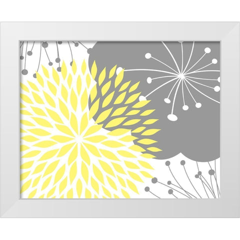 Yellow Foliage Floral White Modern Wood Framed Art Print by Robinson, Tamara