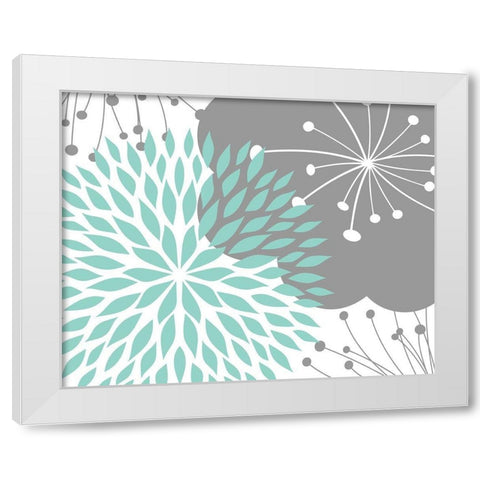 Teal Foliage Floral White Modern Wood Framed Art Print by Robinson, Tamara