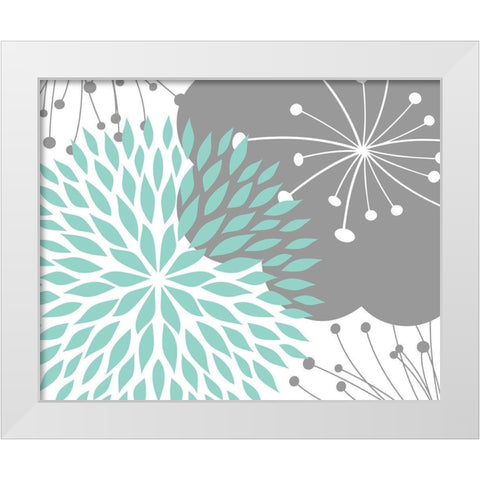 Teal Foliage Floral White Modern Wood Framed Art Print by Robinson, Tamara