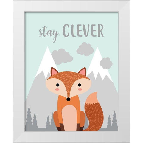 Stay Clever Fox White Modern Wood Framed Art Print by Robinson, Tamara