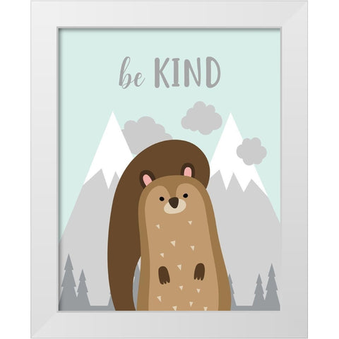 Be Kind Squirrel White Modern Wood Framed Art Print by Robinson, Tamara