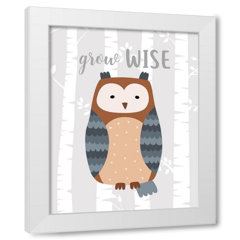 Grow Wise Owl White Modern Wood Framed Art Print by Robinson, Tamara