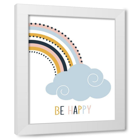 Be Happy White Modern Wood Framed Art Print by Robinson, Tamara