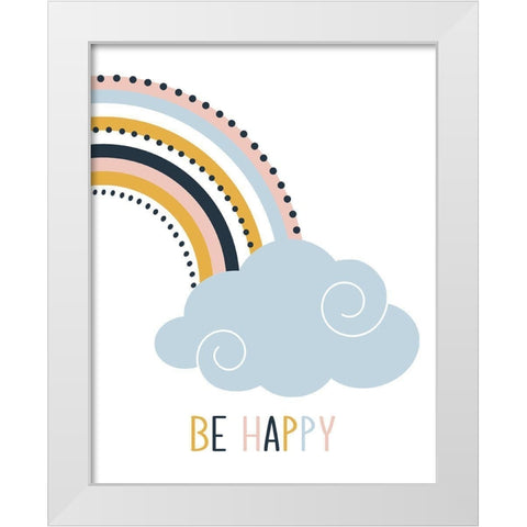 Be Happy White Modern Wood Framed Art Print by Robinson, Tamara