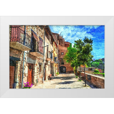 Village Street White Modern Wood Framed Art Print by Dundon, Denise