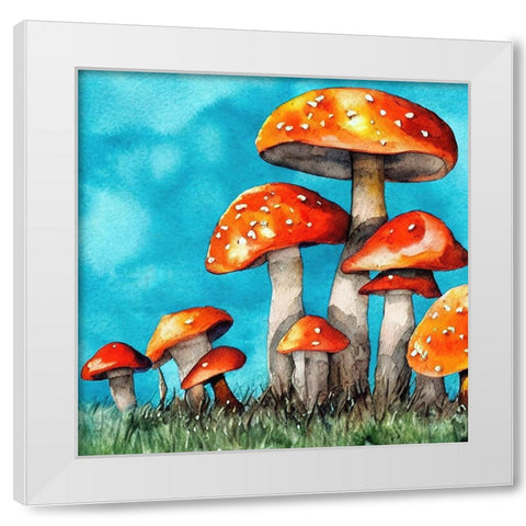 Orange Mushrooms White Modern Wood Framed Art Print by Dundon, Denise