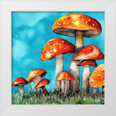 Orange Mushrooms White Modern Wood Framed Art Print by Dundon, Denise