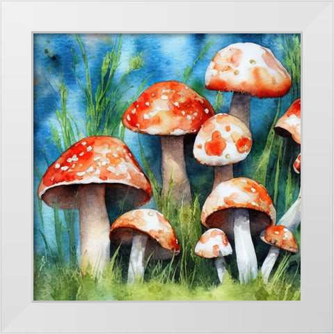Mushrooms White Modern Wood Framed Art Print by Dundon, Denise