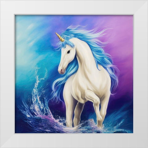 Blue Maned Unicorn White Modern Wood Framed Art Print by Dundon, Denise