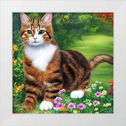 Cat in the Garden II White Modern Wood Framed Art Print by Dundon, Denise
