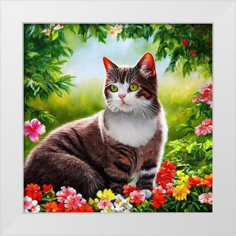 Cat in the Garden IV White Modern Wood Framed Art Print by Dundon, Denise