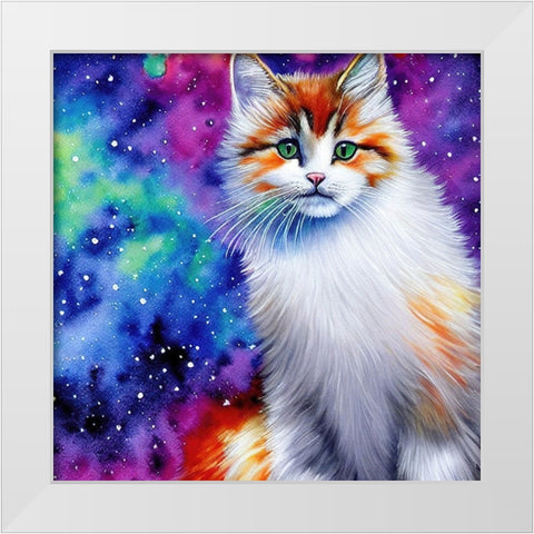 Galaxy Cat White Modern Wood Framed Art Print by Dundon, Denise