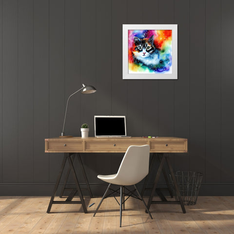 Galaxy Cat II White Modern Wood Framed Art Print by Dundon, Denise
