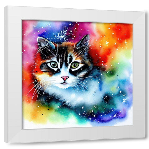 Galaxy Cat II White Modern Wood Framed Art Print by Dundon, Denise
