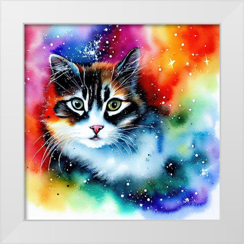 Galaxy Cat II White Modern Wood Framed Art Print by Dundon, Denise