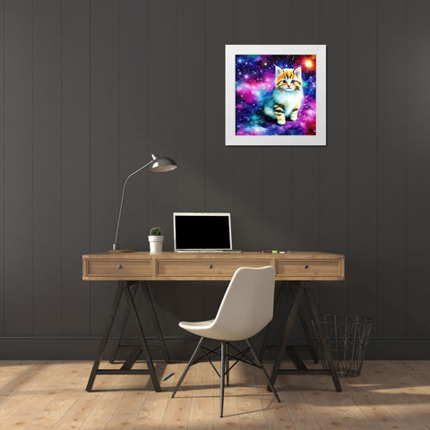 Galaxy Kitten White Modern Wood Framed Art Print by Dundon, Denise