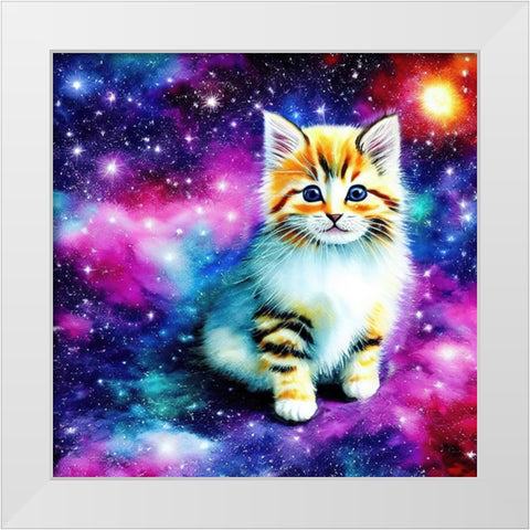 Galaxy Kitten White Modern Wood Framed Art Print by Dundon, Denise