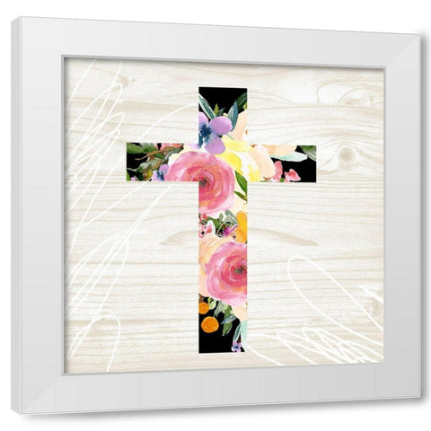 Floral Cross White Modern Wood Framed Art Print by Wieners, Valerie