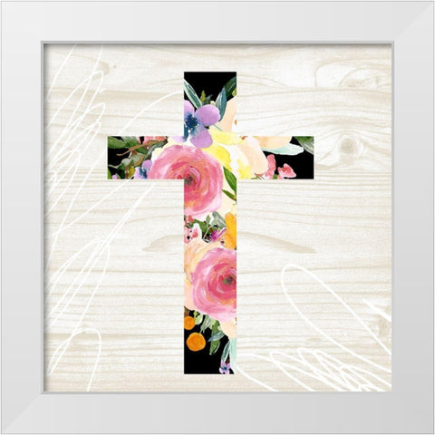 Floral Cross White Modern Wood Framed Art Print by Wieners, Valerie