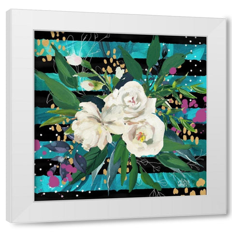 Floral w/ Stripes White Modern Wood Framed Art Print by Wieners, Valerie